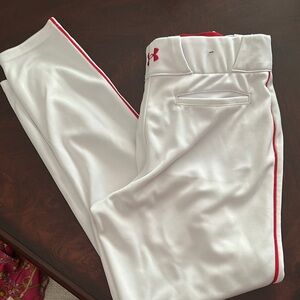 Under Armour White and Red Athletic Pants